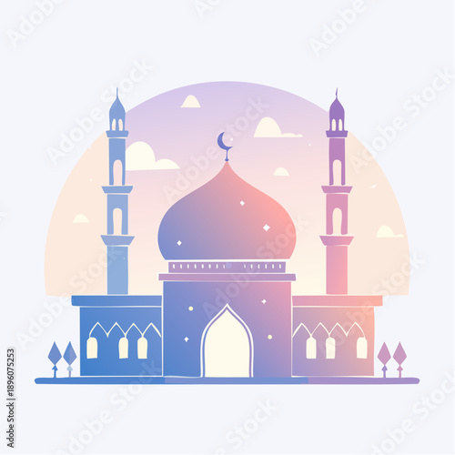 Modern Mosque Silhouette Vector: Elegant Dome Shapes with Gradient Lighting and Minimalist Pastel Night Sky Design