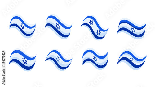 Waving israel flags collection in modern flat design