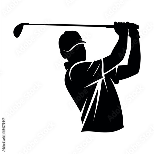 Golfer in action with a golf club, showcasing the sport's dynamic nature. Vector