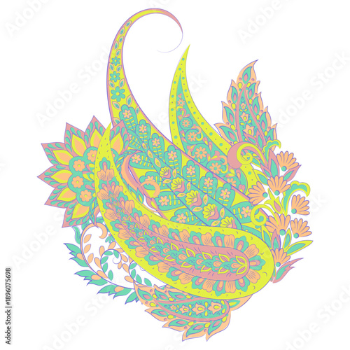 Vector Paisley Floral isolated ornament