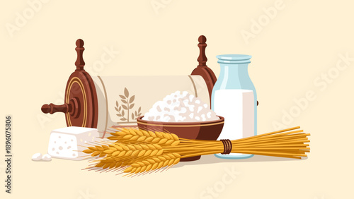 Vintage culinary elements with wheat, dairy, and flour, ideal for food-themed designs