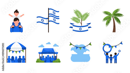 Festive israeli independence day: flags, palm trees, and community celebration