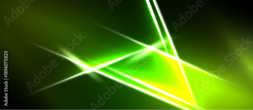 Bright green lines intersect, creating dynamic triangular shapes against dark background. Vivid glow emanates from central point.