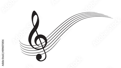 Notes musical with flowing black staff lines and treble clef symbol, elegant music sheet elements with dynamic and artistic design, suitable for musical, artistic, or decorative themes