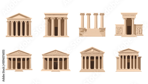 Collection of classical architecture icons: timeless greek and roman column designs