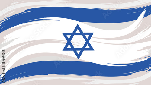 Israeli flag with abstract brush stroke design in blue and white