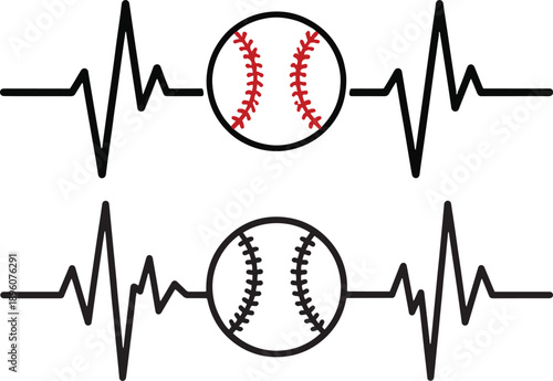 Baseball Heartbeat ECG Line Illustration