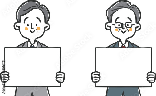 ホワイトボードを持つ中高年ビジネスマン　上半身　ベクター