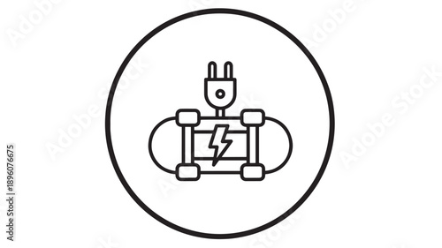 Battery electric drone with compact design and charging port, featuring simple line art illustration of an aerial vehicle with propellers, electrical connection, and charging indicator