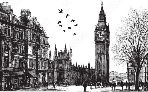 Big Ben, London, England illustration on a white background. This vector illustration can be used in any size you like for advertising, logos, and other work.

