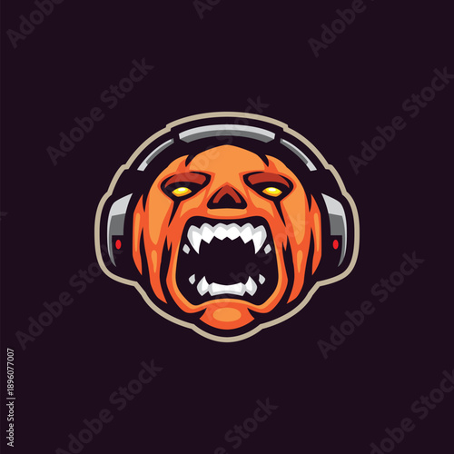 Pumpkin gamer mascot logo design vector. Angry pumpkin illustration.