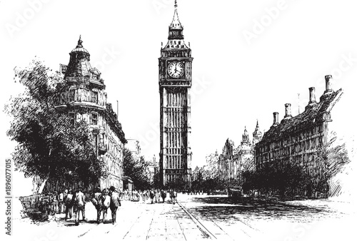 Big Ben, London, England illustration on a white background. This vector illustration can be used in any size you like for advertising, logos, and other work.
