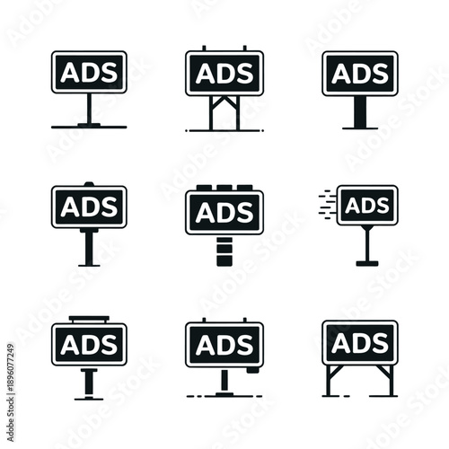 Collection of advertising signs various styles and stand designs