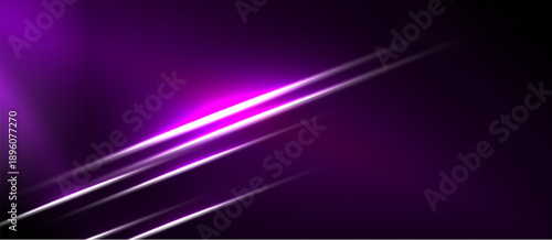 Dark purple background features bright diagonal lines. Intense glow emanates from central stripe, creating dynamic visual effect. Minimalist design.
