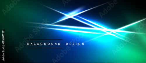 Abstract background features vibrant blue, green gradients. Bright lines intersect creating dynamic visual effect. Modern design element.