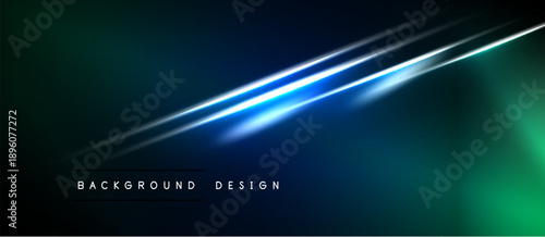 Dark abstract background. Blue light streaks across green gradients. Minimalist design with text below. Modern, sleek presentation.
