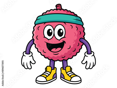 Cartoon Lychee Character with Headband and Sneakers.