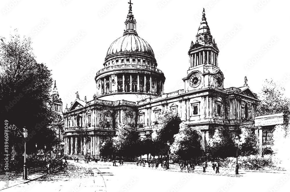 Obraz premium St. Pauls Cathedral, London, England illustration on a white background. This vector illustration can be used in any size you like for advertising, logos, and other work. 