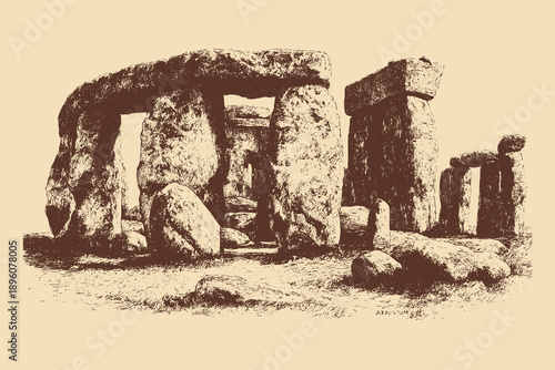 Stonehenge, England illustration in a vintage style. This vector illustration can be used in any size you like for advertising, logos, and other work.
