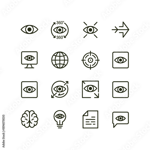 Collection of minimalist line art icons depicting eyes and vision concepts