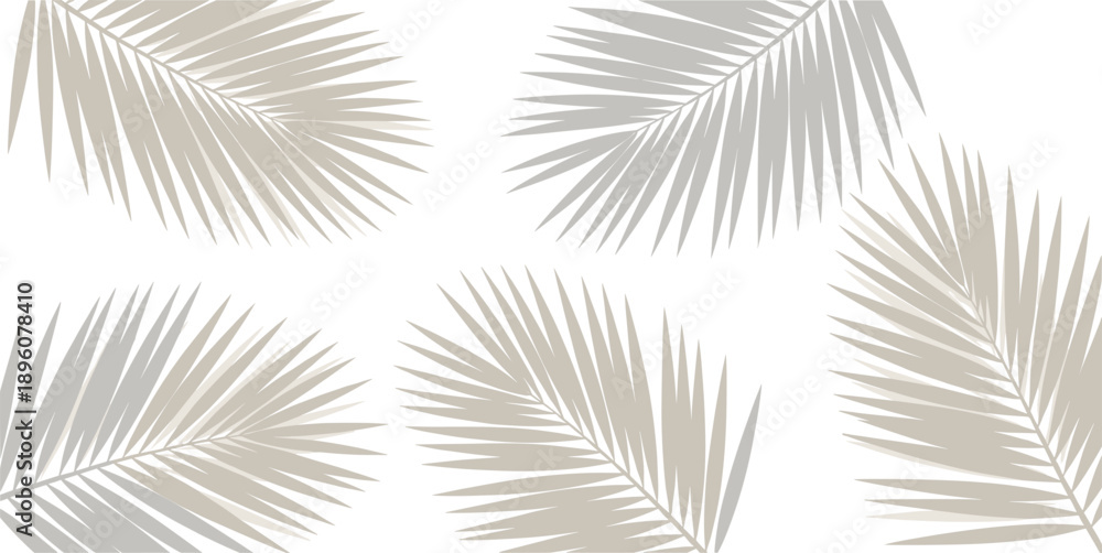 Fototapeta premium Elegant Minimalist Tropical Palm Leaves Vector Illustration Set with Soft Beige Neutral Tones Isolated on Clean White Background Background