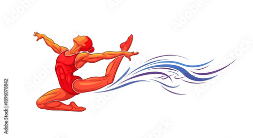 Dynamic dancer in red costume performing graceful move