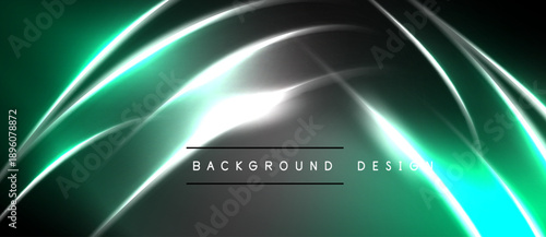 Dark background features vibrant teal glowing lines. Abstract curves create dynamic visual effect. Text reads background design.