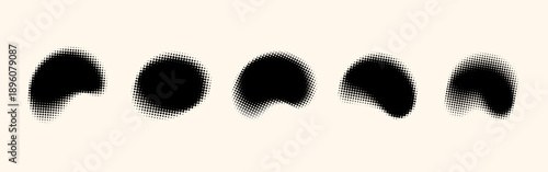 Irregular blobs with halftone texture. Halftone organic shapes collection.