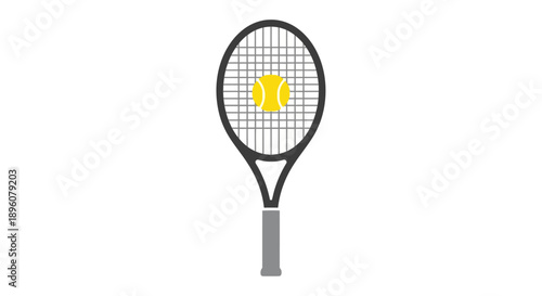 Professional tennis racket with yellow ball on strings