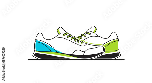 Stunning white sneakers with vibrant green and blue accents for sporty style