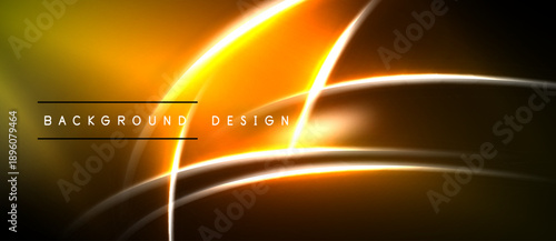 Bright orange, yellow lines create abstract design. Dark background enhances glowing effect. Text reads background design.