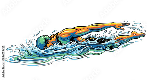 Dynamic swimmer in motion with vibrant splash of water