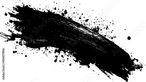Rough Black Paint Brush Stroke Texture on White Background with Visible Stroke Details.