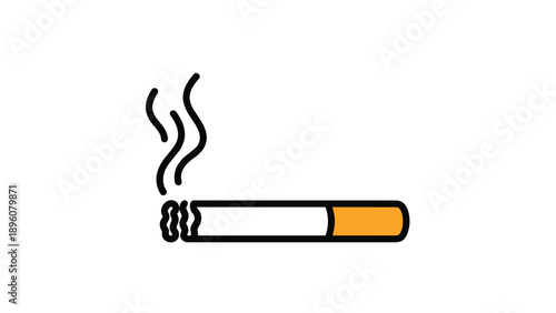 Simple icon of a lit cigarette with smoke rising, a colorful vector illustration representing smoking, tobacco, and unhealthy habits.