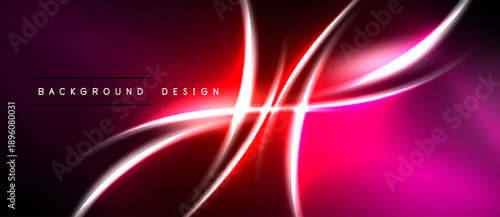 Abstract magenta, crimson lines over black background. Dynamic glowing shapes create modern visual effect. Simple text reads background design.