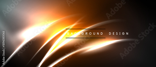 Abstract orange glow sweeps across dark background. Smooth lines create dynamic visual effect. Modern design element.