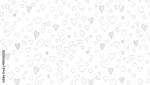 Seamless background pattern with many small, hand-drawn hearts in a delicate scribble or sketch style on a clean white background.