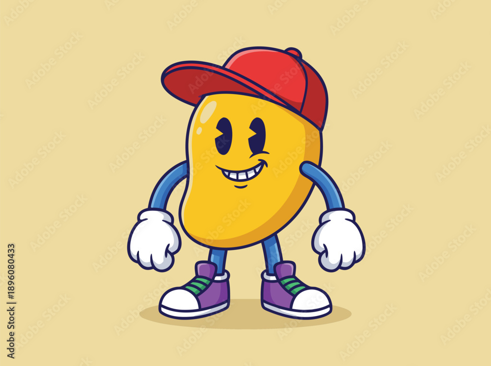 Obraz premium Cute Mango Character Wearing a Cap and Sneakers.