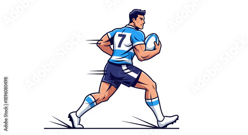 Rugby player sprinting with ball in hand during intense match