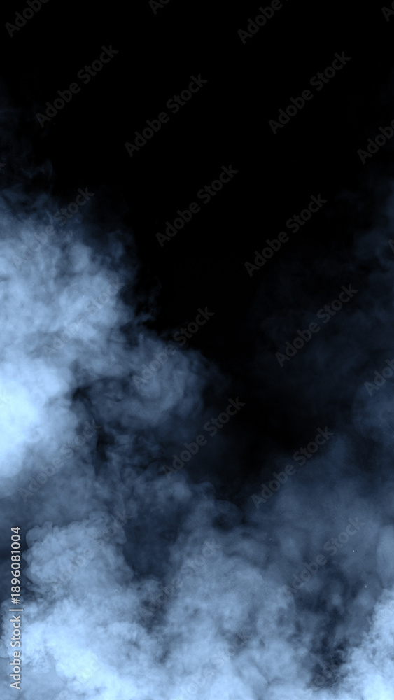 Obraz premium Vertical abstract smoke misty fog on isolated black background. Blue smoke effect overlays. Design texture element.