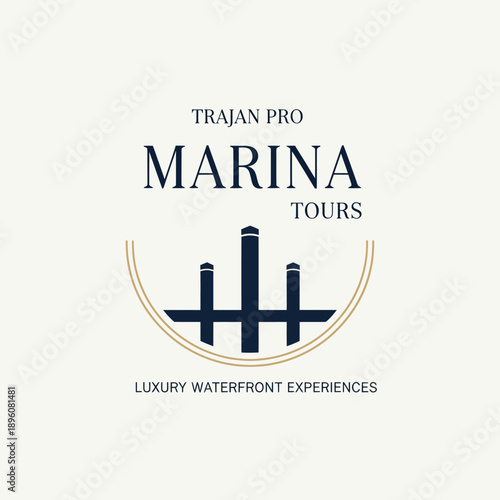 Luxury Marina Logo Design with Yacht Silhouette.