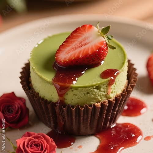 4k high quality Ai generative HD photo realistic decoration theme valentine background red rose jam gift matcha cheese strawberry frosting cream icing fancy cupcake closeup cherry blossom petals