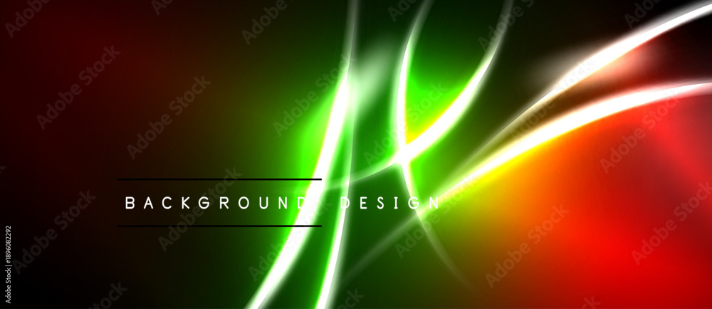 Naklejka premium Vibrant abstract background. Dynamic neon lines intersect, creating colorful gradients. Black borders frame design.
