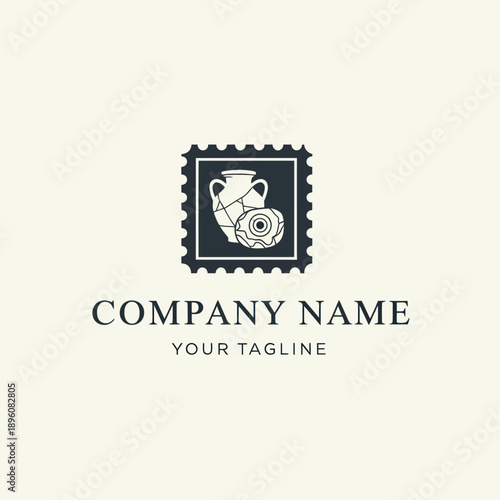 Stamp Icon with Ancient Greek Urn.