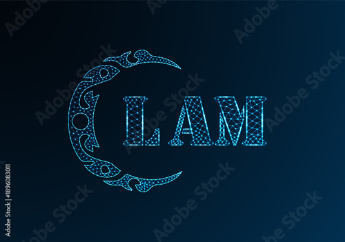 Low poly letter logo LAM design. LAM letter logo low poly vector design on blue color gradient background. LAM logo low poly design