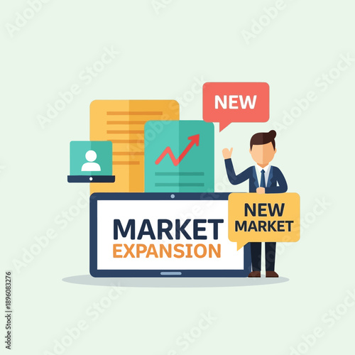 Businessman holding new market growth.