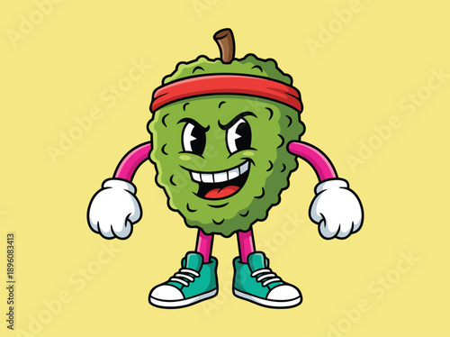 Funny Soursop Fruit Character with Red Headband and Sneakers.