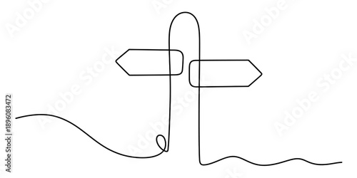 Continuous line drawing of signpost with opposite arrows representing direction and choice Vector, illustration