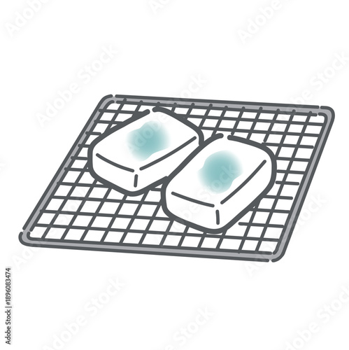 餅（切り餅）のイラスト（焼き餅/窒息注意/炭水化物）