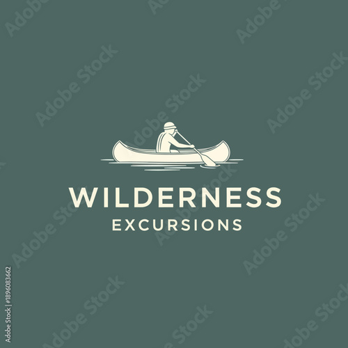 Person Paddling Canoe Wilderness Adventure Logo.